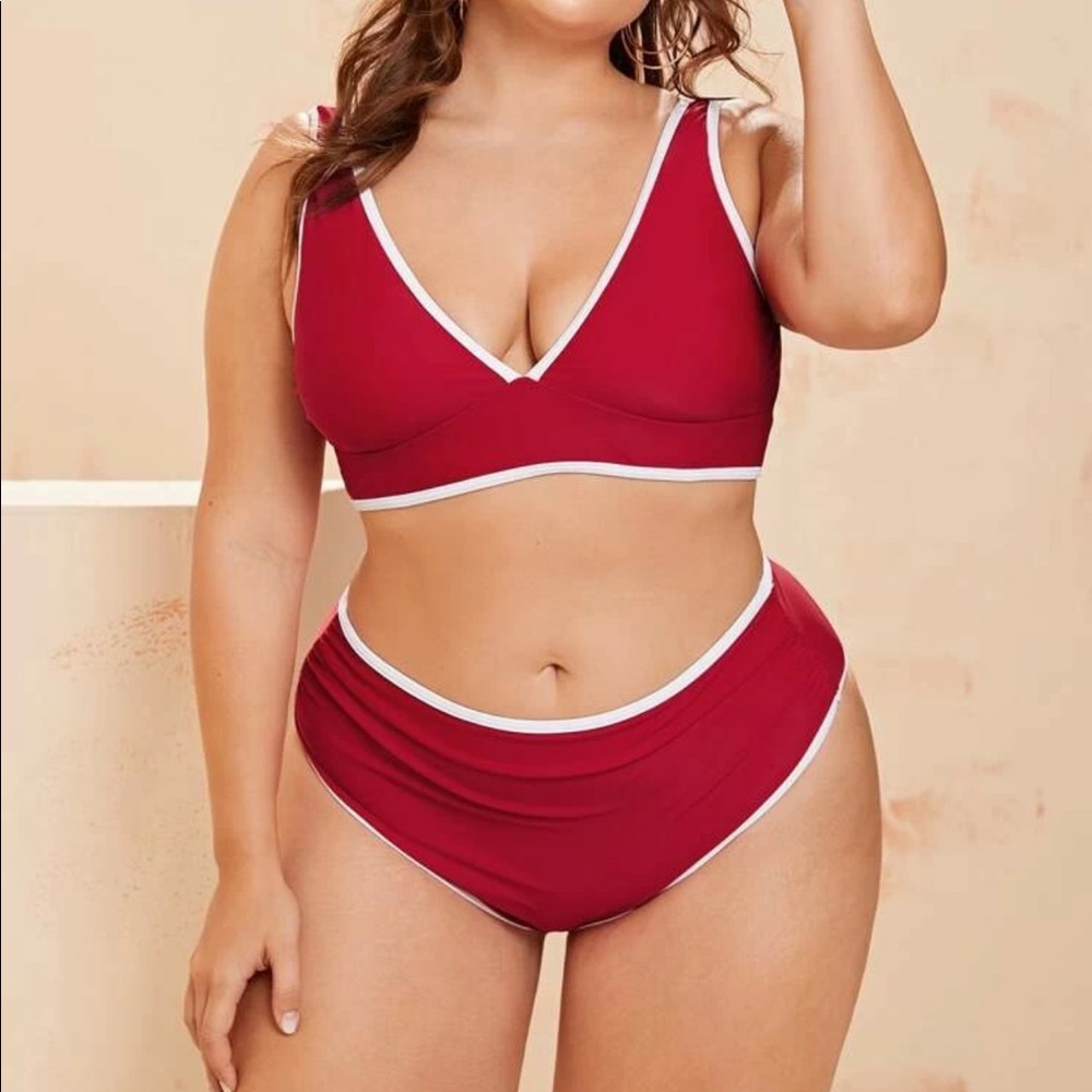 SHEIN Red Bikini Set with White Trim